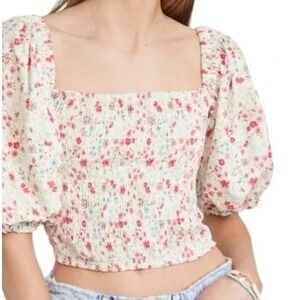 Sokee Collective Floral Smocked Puff Sleeve‎ Top Square Neck Cottagecore Small